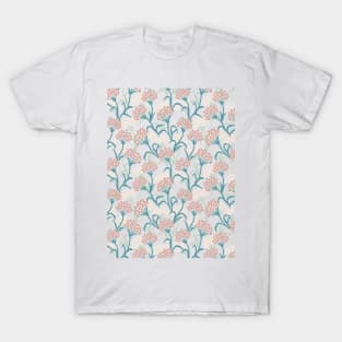 Pink and Green Hydrangea Flower Drawing Pattern T-Shirt